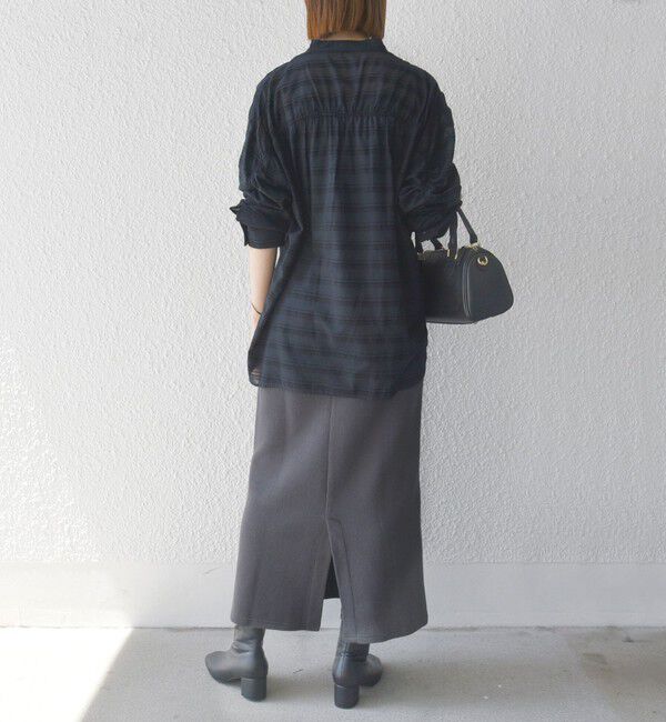 SHIPS any「SHIPS any: シアー ジャカード シャーリング バンドカラー シャツ」|シャツ・ブラウス|