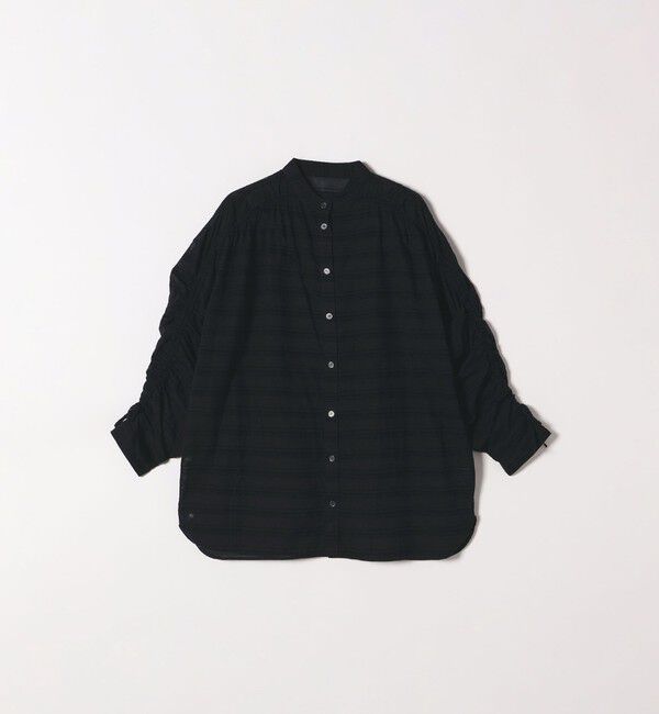 SHIPS any「SHIPS any: シアー ジャカード シャーリング バンドカラー シャツ」|シャツ・ブラウス|