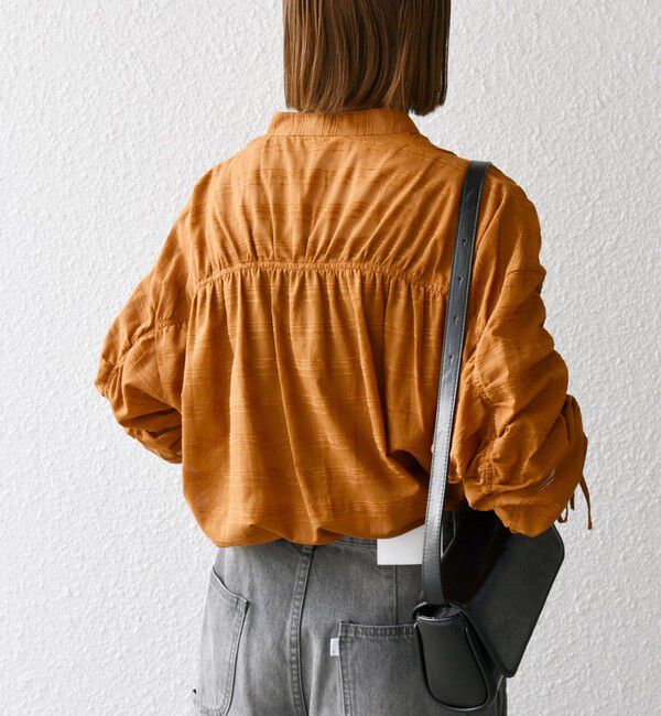 SHIPS any「SHIPS any: シアー ジャカード シャーリング バンドカラー シャツ」|シャツ・ブラウス|