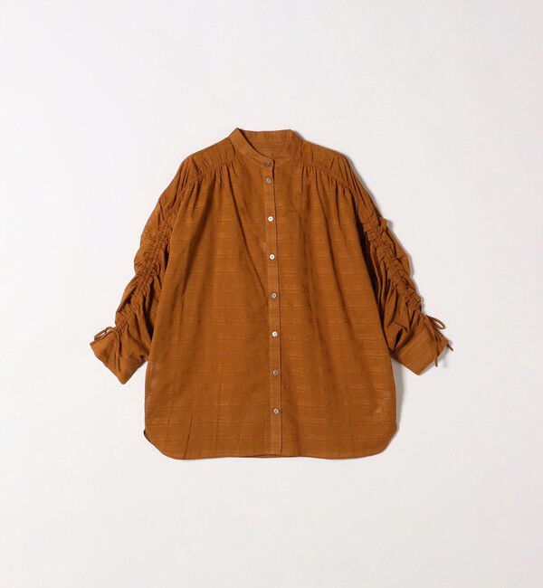 SHIPS any「SHIPS any: シアー ジャカード シャーリング バンドカラー シャツ」|シャツ・ブラウス|