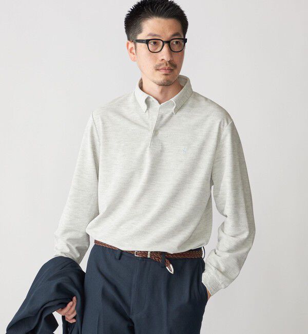 SHIPS「【WEB限定】SHIPS: 吸水速乾・UVケア Drymix（R）ワンポイントロゴ ボタンダウン 長袖ポロシャツ」|ポロシャツ|ライトグレー