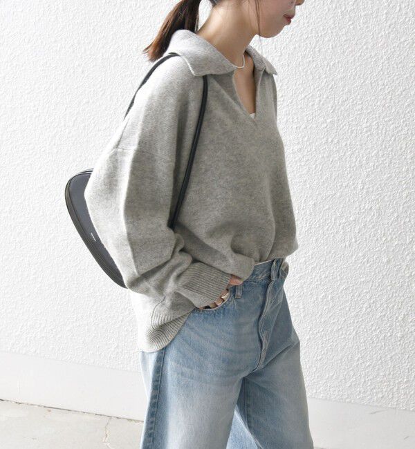 SHIPS any「【WEB限定】SHIPS any: 〈手洗い可能〉AQUA カシミヤ ミックス スキッパー カラー プルオーバー」|ニット・セーター|