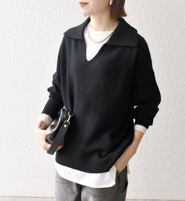 SHIPS any「【WEB限定】SHIPS any: 〈手洗い可能〉AQUA カシミヤ ミックス スキッパー カラー プルオーバー」|ニット・セーター|