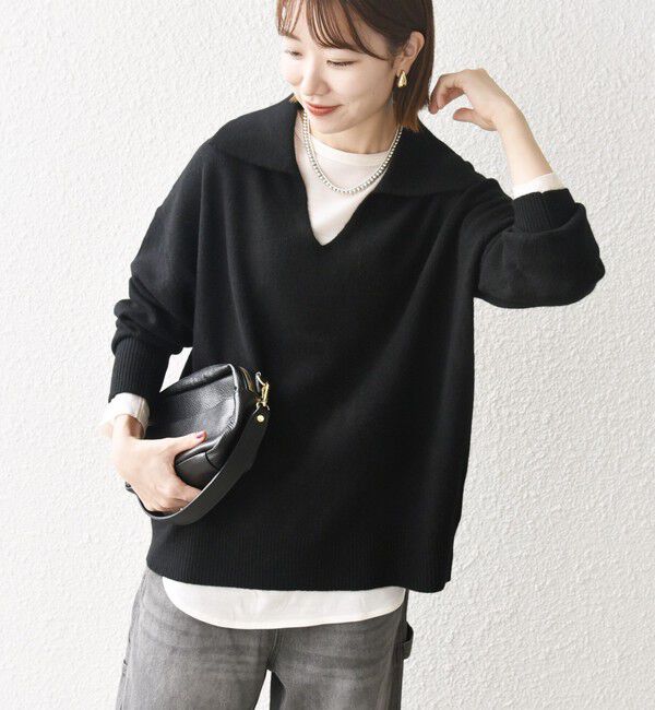 SHIPS any「【WEB限定】SHIPS any: 〈手洗い可能〉AQUA カシミヤ ミックス スキッパー カラー プルオーバー」|ニット・セーター|