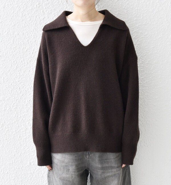 SHIPS any「【WEB限定】SHIPS any: 〈手洗い可能〉AQUA カシミヤ ミックス スキッパー カラー プルオーバー」|ニット・セーター|