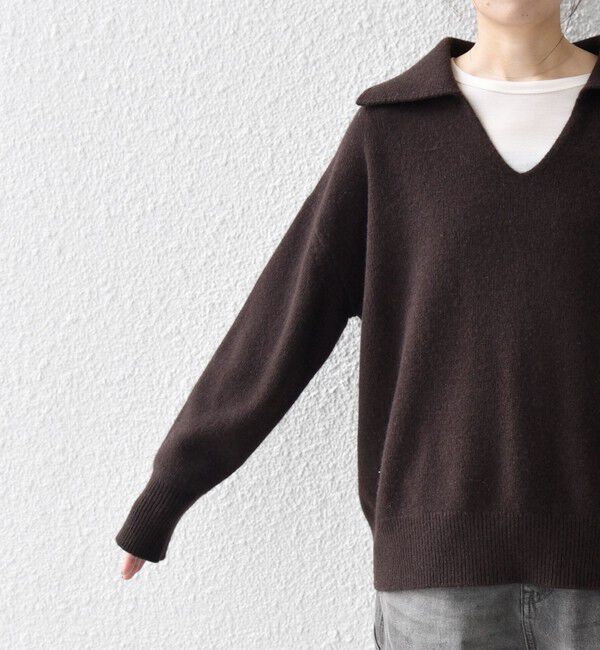 SHIPS any「【WEB限定】SHIPS any: 〈手洗い可能〉AQUA カシミヤ ミックス スキッパー カラー プルオーバー」|ニット・セーター|
