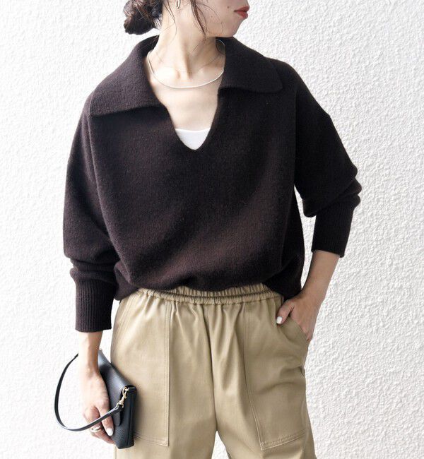 SHIPS any「【WEB限定】SHIPS any: 〈手洗い可能〉AQUA カシミヤ ミックス スキッパー カラー プルオーバー」|ニット・セーター|