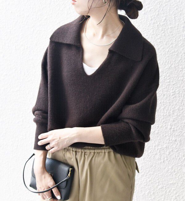 SHIPS any「【WEB限定】SHIPS any: 〈手洗い可能〉AQUA カシミヤ ミックス スキッパー カラー プルオーバー」|ニット・セーター|