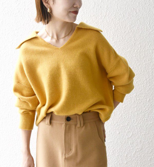 SHIPS any「【WEB限定】SHIPS any: 〈手洗い可能〉AQUA カシミヤ ミックス スキッパー カラー プルオーバー」|ニット・セーター|イエロー