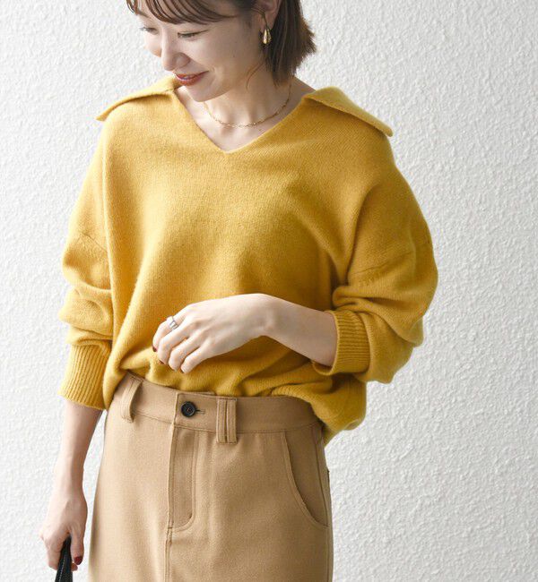 SHIPS any「【WEB限定】SHIPS any: 〈手洗い可能〉AQUA カシミヤ ミックス スキッパー カラー プルオーバー」|ニット・セーター|