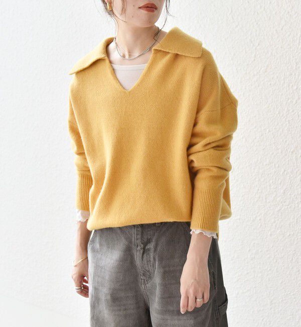 SHIPS any「【WEB限定】SHIPS any: 〈手洗い可能〉AQUA カシミヤ ミックス スキッパー カラー プルオーバー」|ニット・セーター|