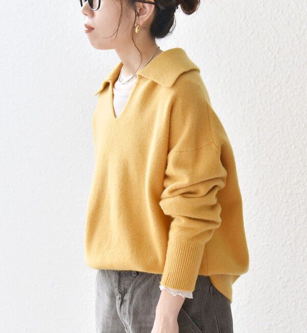 SHIPS any「【WEB限定】SHIPS any: 〈手洗い可能〉AQUA カシミヤ ミックス スキッパー カラー プルオーバー」|ニット・セーター|