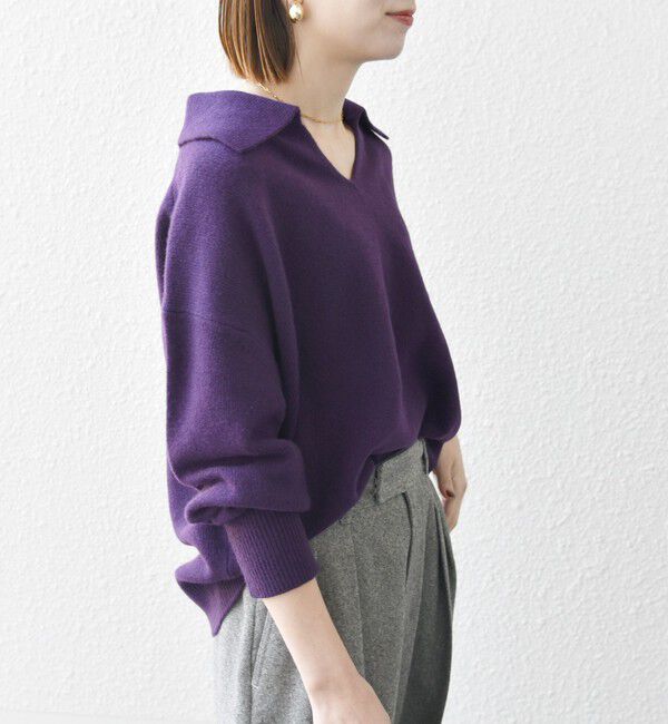 SHIPS any「【WEB限定】SHIPS any: 〈手洗い可能〉AQUA カシミヤ ミックス スキッパー カラー プルオーバー」|ニット・セーター|