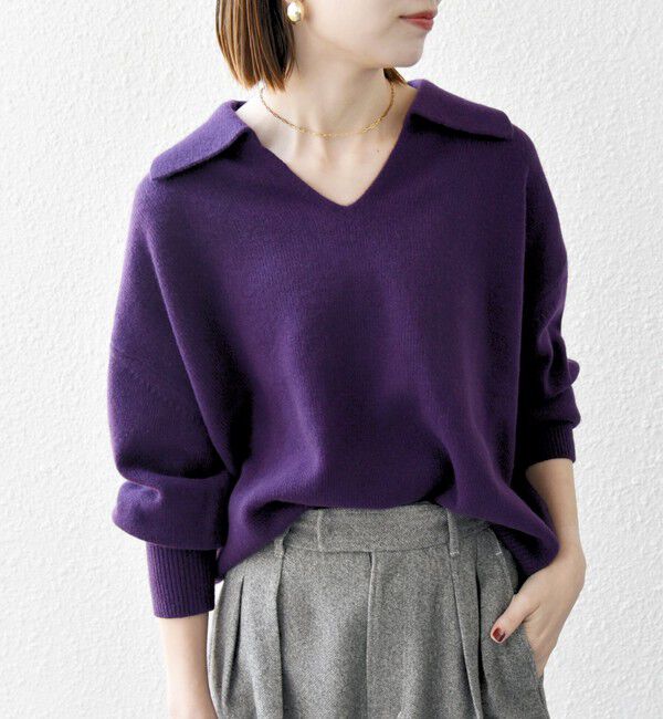 SHIPS any「【WEB限定】SHIPS any: 〈手洗い可能〉AQUA カシミヤ ミックス スキッパー カラー プルオーバー」|ニット・セーター|