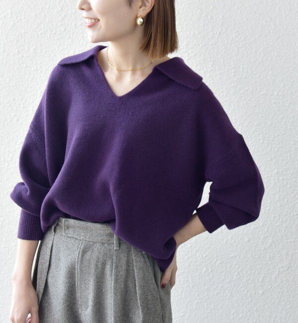 SHIPS any「【WEB限定】SHIPS any: 〈手洗い可能〉AQUA カシミヤ ミックス スキッパー カラー プルオーバー」|ニット・セーター|