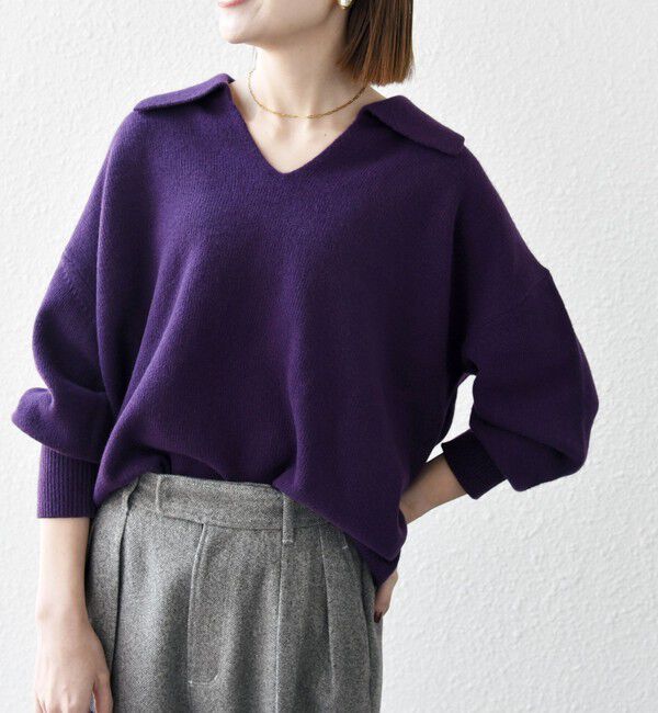 SHIPS any「【WEB限定】SHIPS any: 〈手洗い可能〉AQUA カシミヤ ミックス スキッパー カラー プルオーバー」|ニット・セーター|