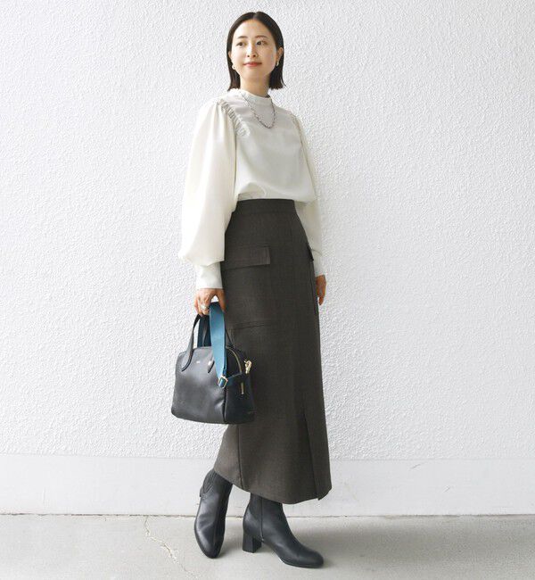 SHIPS for women「〈手洗い可能〉ウール混 スタンドカラー 袖 シャーリング ブラウス」|シャツ・ブラウス|