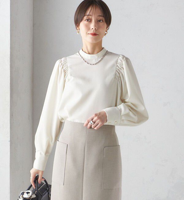 SHIPS for women「〈手洗い可能〉ウール混 スタンドカラー 袖 シャーリング ブラウス」|シャツ・ブラウス|