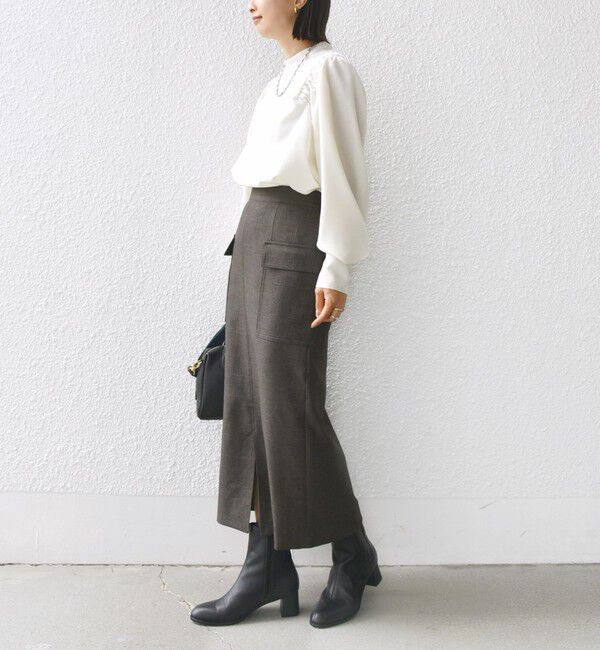 SHIPS for women「〈手洗い可能〉ウール混 スタンドカラー 袖 シャーリング ブラウス」|シャツ・ブラウス|