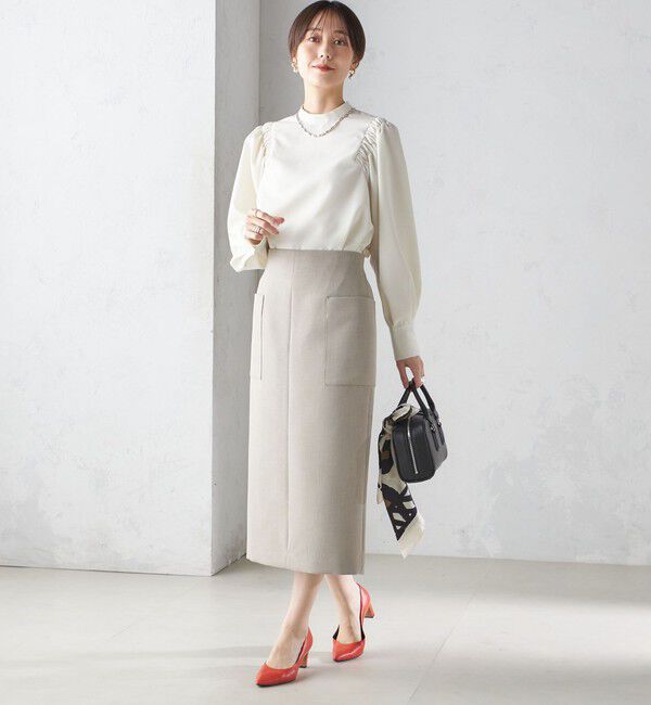 SHIPS for women「〈手洗い可能〉ウール混 スタンドカラー 袖 シャーリング ブラウス」|シャツ・ブラウス|