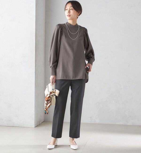 SHIPS for women「〈手洗い可能〉ウール混 スタンドカラー 袖 シャーリング ブラウス」|シャツ・ブラウス|