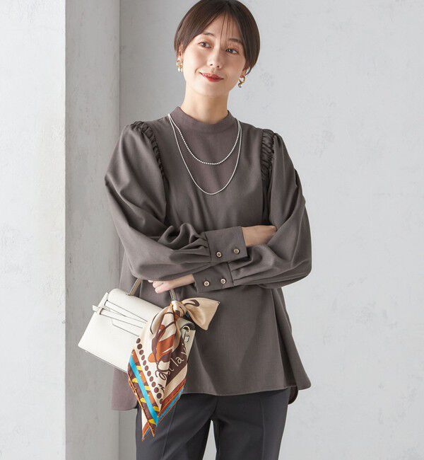 SHIPS for women「〈手洗い可能〉ウール混 スタンドカラー 袖 シャーリング ブラウス」|シャツ・ブラウス|