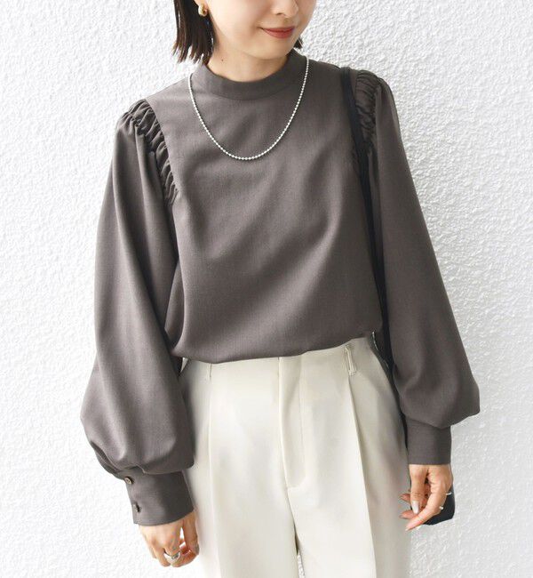 SHIPS for women「〈手洗い可能〉ウール混 スタンドカラー 袖 シャーリング ブラウス」|シャツ・ブラウス|