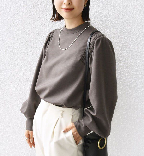 SHIPS for women「〈手洗い可能〉ウール混 スタンドカラー 袖 シャーリング ブラウス」|シャツ・ブラウス|