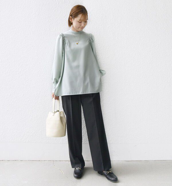 SHIPS for women「〈手洗い可能〉ウール混 スタンドカラー 袖 シャーリング ブラウス」|シャツ・ブラウス|