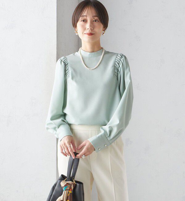 SHIPS for women「〈手洗い可能〉ウール混 スタンドカラー 袖 シャーリング ブラウス」|シャツ・ブラウス|