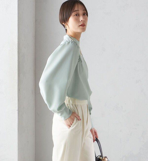 SHIPS for women「〈手洗い可能〉ウール混 スタンドカラー 袖 シャーリング ブラウス」|シャツ・ブラウス|