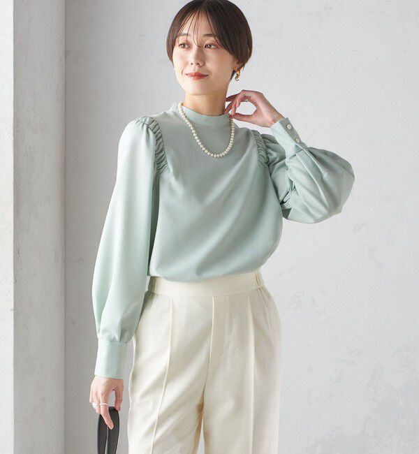 SHIPS for women「〈手洗い可能〉ウール混 スタンドカラー 袖 シャーリング ブラウス」|シャツ・ブラウス|