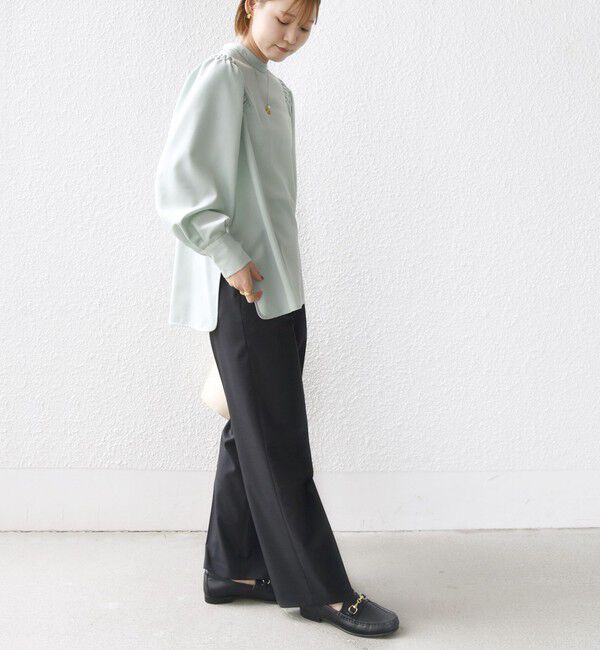 SHIPS for women「〈手洗い可能〉ウール混 スタンドカラー 袖 シャーリング ブラウス」|シャツ・ブラウス|