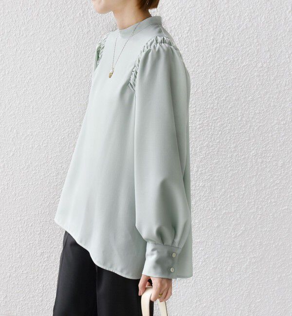 SHIPS for women「〈手洗い可能〉ウール混 スタンドカラー 袖 シャーリング ブラウス」|シャツ・ブラウス|