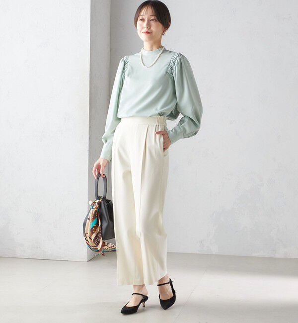 SHIPS for women「〈手洗い可能〉ウール混 スタンドカラー 袖 シャーリング ブラウス」|シャツ・ブラウス|