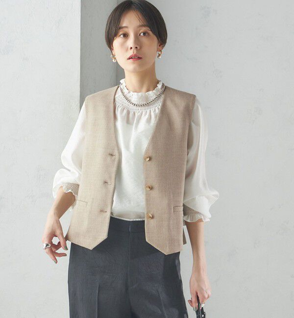 SHIPS for women「〈手洗い可能〉Asami 麻調合繊 ショート ジレ」|ベスト・ジレ|