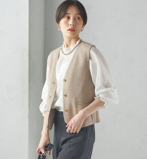 SHIPS for women「〈手洗い可能〉Asami 麻調合繊 ショート ジレ」|ベスト・ジレ|