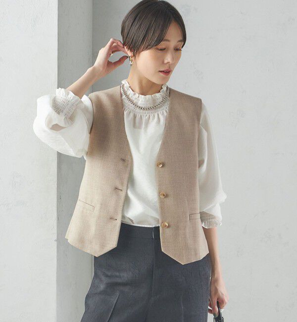 SHIPS for women「〈手洗い可能〉Asami 麻調合繊 ショート ジレ」|ベスト・ジレ|