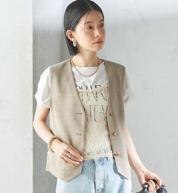 SHIPS for women「〈手洗い可能〉Asami 麻調合繊 ショート ジレ」|ベスト・ジレ|