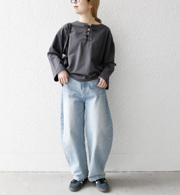 SHIPS any「SHIPS any:〈洗濯機可能〉インレイ レースアップ ロングスリーブ プルオーバー」|Tシャツ・カットソー|