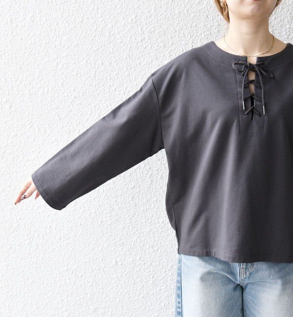 SHIPS any「SHIPS any:〈洗濯機可能〉インレイ レースアップ ロングスリーブ プルオーバー」|Tシャツ・カットソー|
