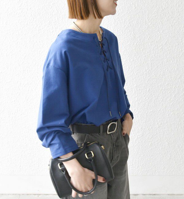 SHIPS any「SHIPS any:〈洗濯機可能〉インレイ レースアップ ロングスリーブ プルオーバー」|Tシャツ・カットソー|