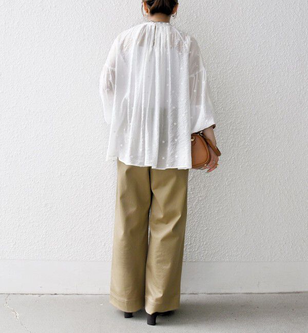 SHIPS any「《一部追加予約》SHIPS any:〈手洗い可能〉シアー ドット スタンドカラー パフ ギャザー ブラウス」|シャツ・ブラウス|