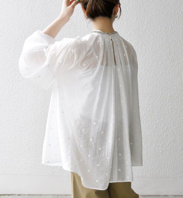 SHIPS any「《一部追加予約》SHIPS any:〈手洗い可能〉シアー ドット スタンドカラー パフ ギャザー ブラウス」|シャツ・ブラウス|