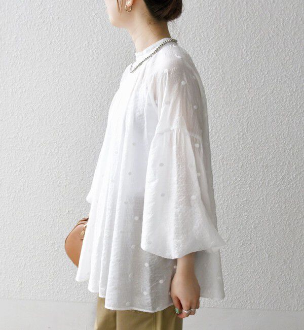 SHIPS any「《一部追加予約》SHIPS any:〈手洗い可能〉シアー ドット スタンドカラー パフ ギャザー ブラウス」|シャツ・ブラウス|
