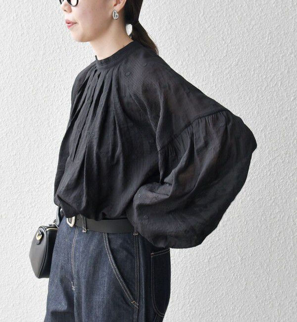 SHIPS any「《一部追加予約》SHIPS any:〈手洗い可能〉シアー ドット スタンドカラー パフ ギャザー ブラウス」|シャツ・ブラウス|