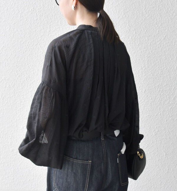 SHIPS any「《一部追加予約》SHIPS any:〈手洗い可能〉シアー ドット スタンドカラー パフ ギャザー ブラウス」|シャツ・ブラウス|