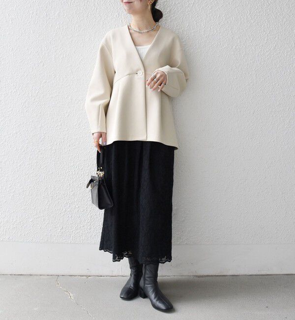 SHIPS any「《予約》SHIPS any:〈手洗い可能〉ダンボール ペプラム Vネック ジャケット」|ノーカラージャケット|