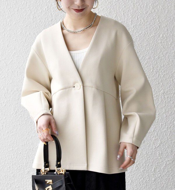 SHIPS any「《予約》SHIPS any:〈手洗い可能〉ダンボール ペプラム Vネック ジャケット」|ノーカラージャケット|