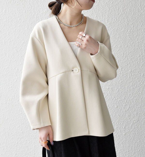 SHIPS any「《予約》SHIPS any:〈手洗い可能〉ダンボール ペプラム Vネック ジャケット」|ノーカラージャケット|